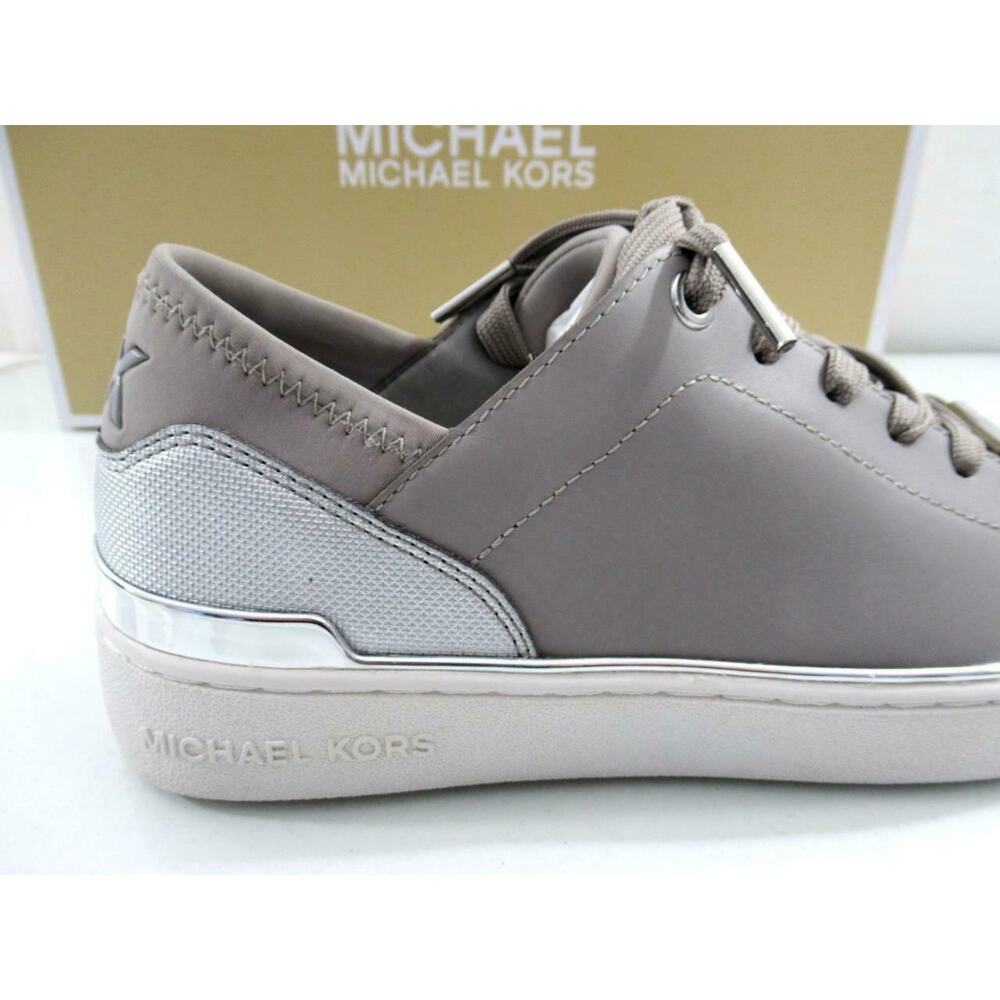 Women's Michael Kors Scout Lace Up Sneaker MK Logo Scuba Pearl Grey Size 6 - Picture 9 of 11